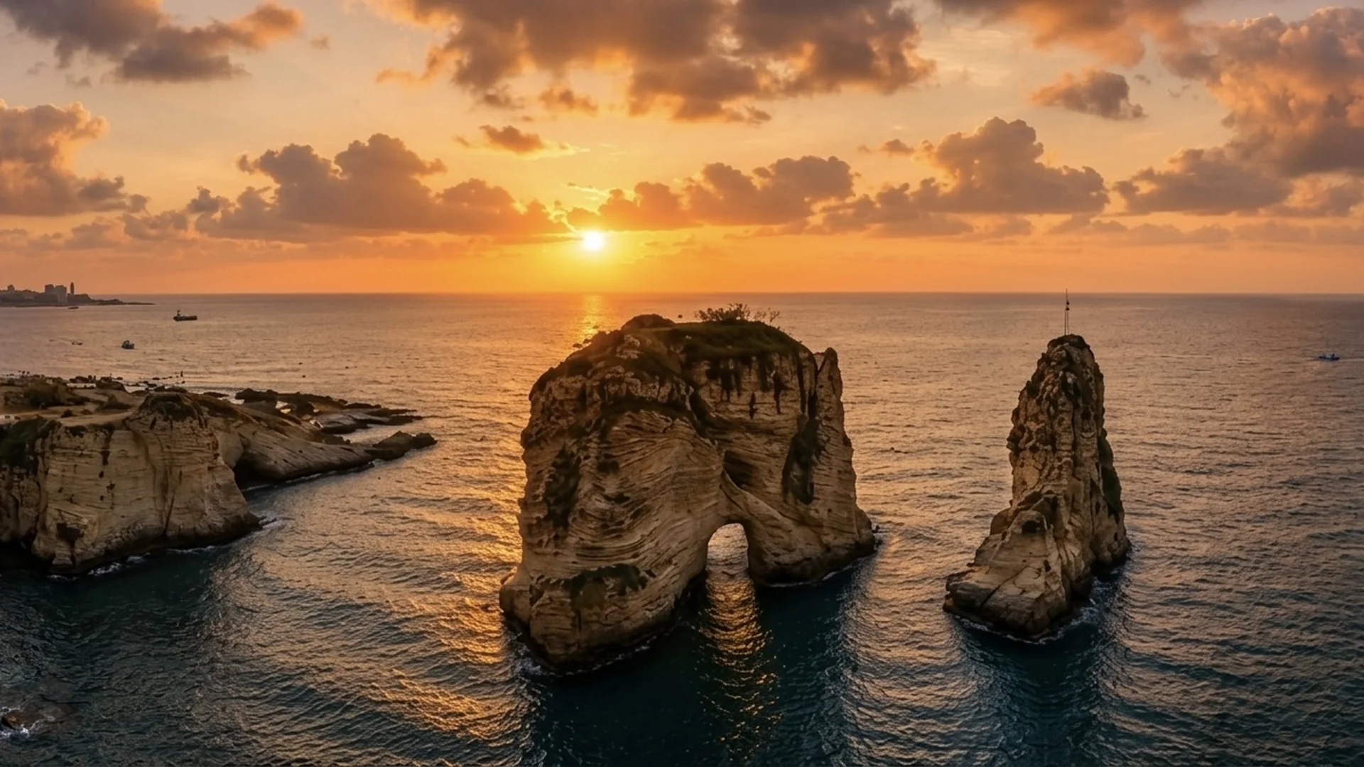 Les rochers de Raouché au coucher de soleil, Beyrouth